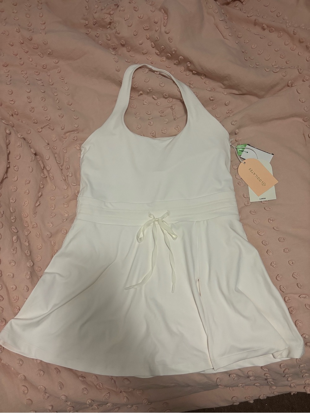 White Halter Skater Dress with Waist Tie
